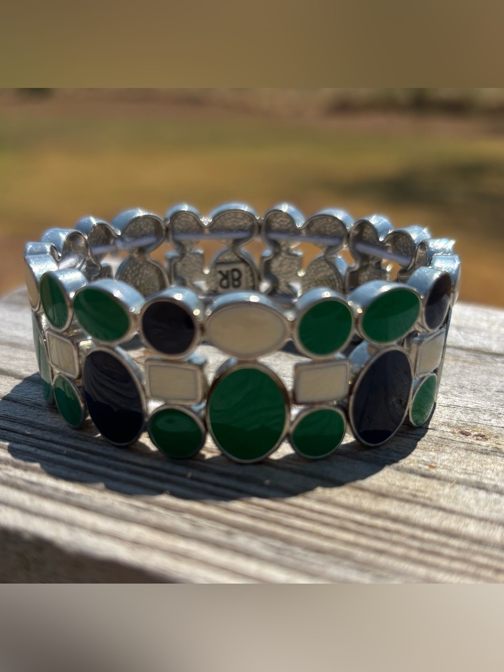 Banana Republic Green, Navy & Cream Stretch Bracelet